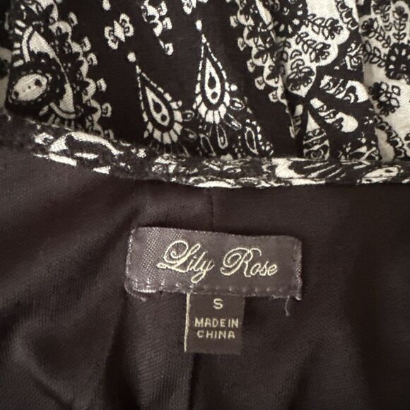 LILY ROSE BLACK IVORY FLORAL SPAGHETTI STAP FLUTED HEMLINE DRESS SIZE XL EUCXL - Picture 10 of 10